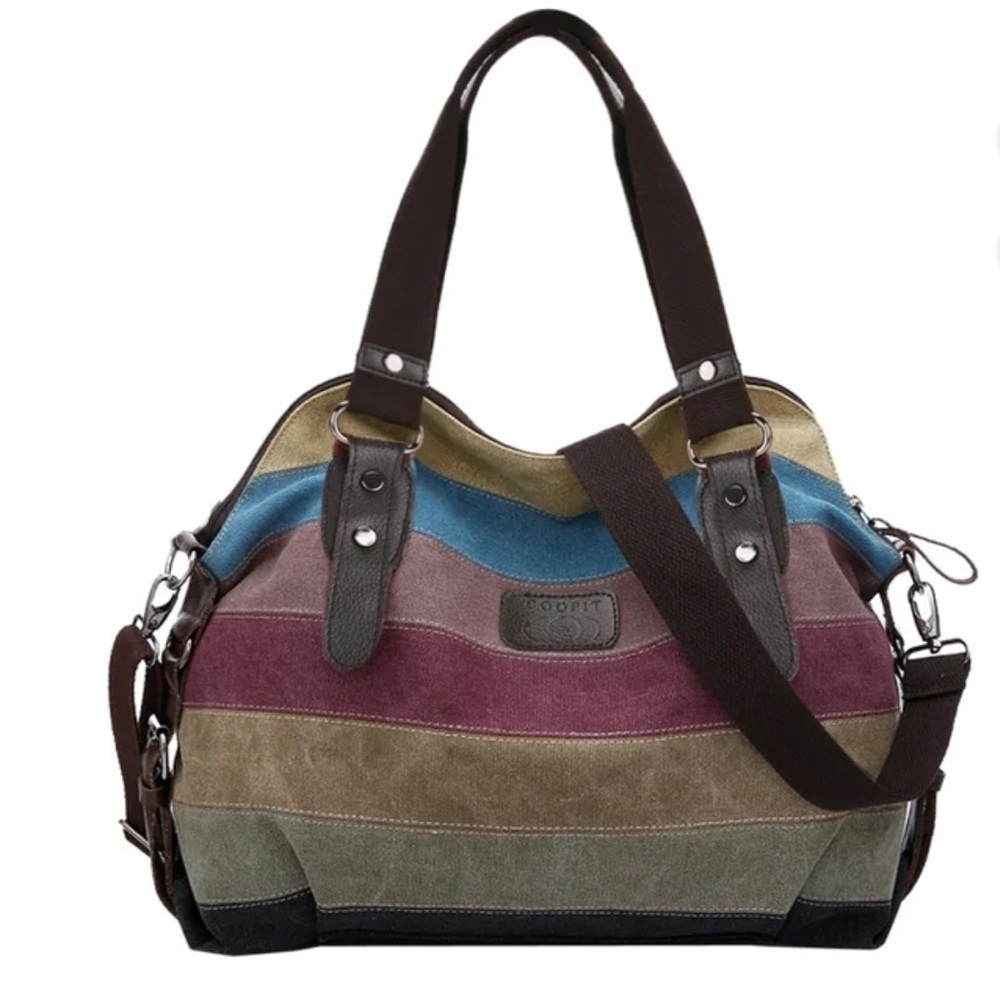 Multicolor Stripe Canvas Shoulder Bag